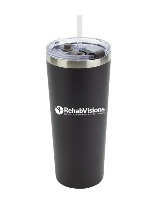 Brighton Black 20 oz Insulated Tumbler & Straw w/RehabVisions POST Logo