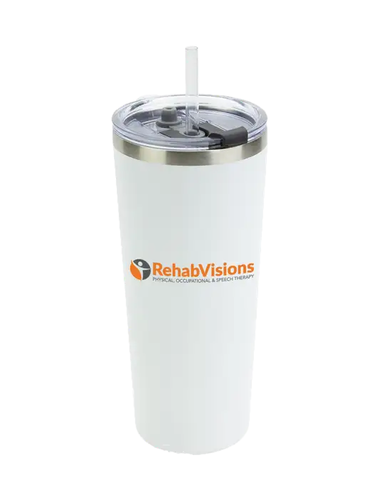 Brighton White 20 oz Insulated Tumbler & Straw w/RehabVisions POST Logo