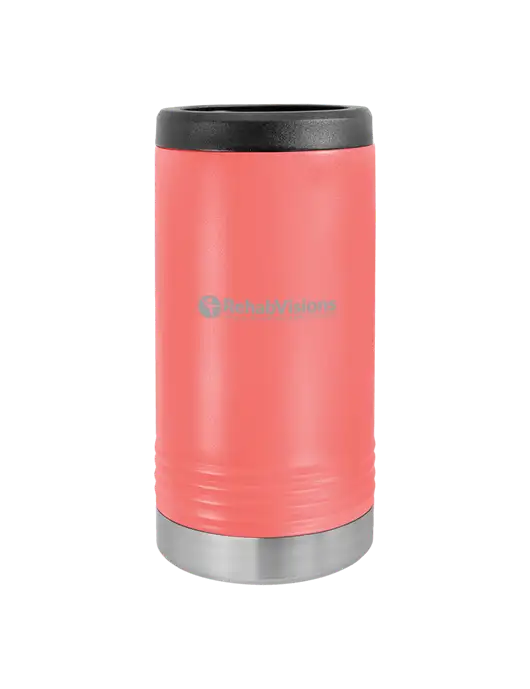 Polar Camel Powder Coated Coral Vacuum Insulated Slim Beverage Holder w/RehabVisions POST Logo