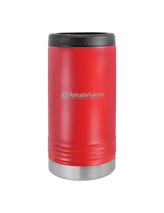 Polar Camel Powder Coated Red Vacuum Insulated Slim Beverage Holder w/RehabVisions POST Logo