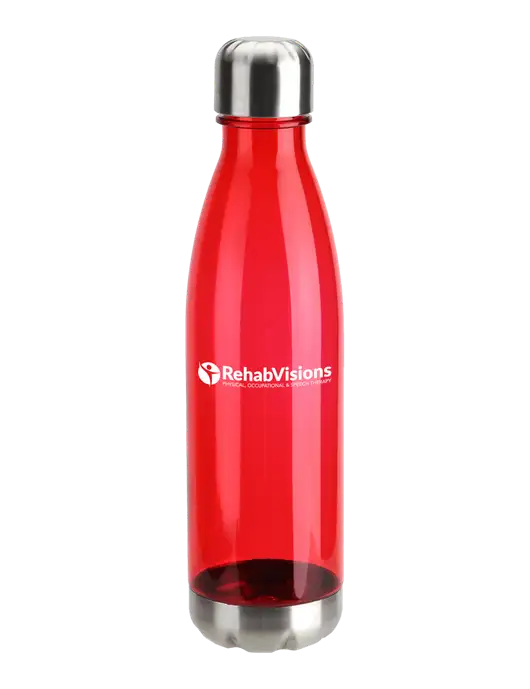 Bayside Tritan Red 25 oz Bottle with Stainless Base and Cap w/RehabVisions POST Logo