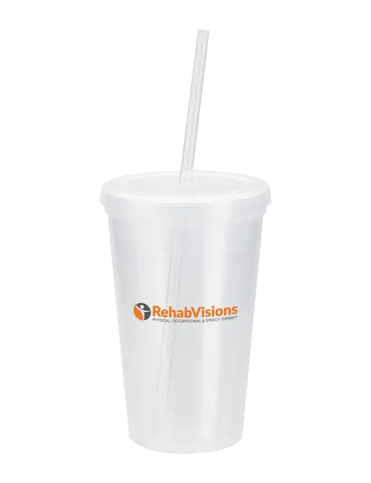Sorrento Clear 16 oz Tumbler with Lid & Straw w/RehabVisions POST Logo