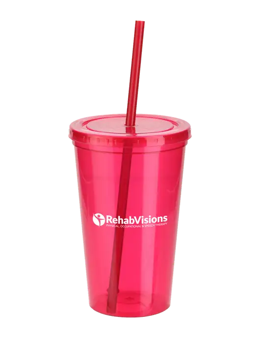 Sorrento Red 16 oz Tumbler with Lid & Straw w/RehabVisions POST Logo