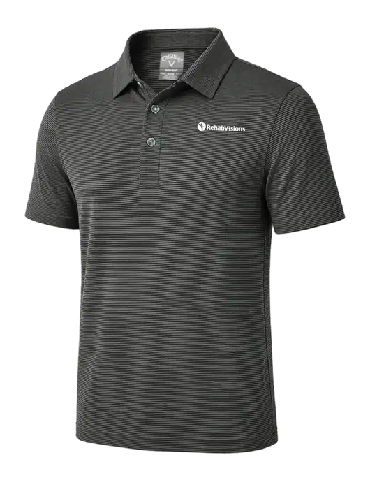 Callaway Black Fine Line Stripe Polo w/RehabVisions POST Logo