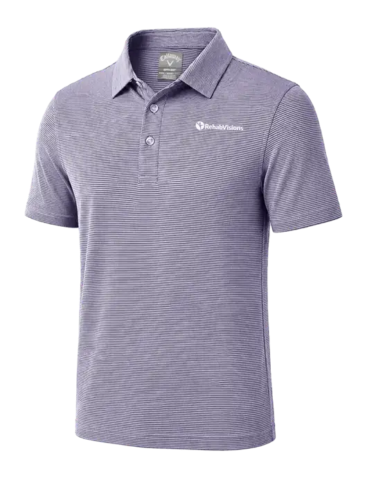 Callaway Navy Fine Line Stripe Polo w/RehabVisions POST Logo