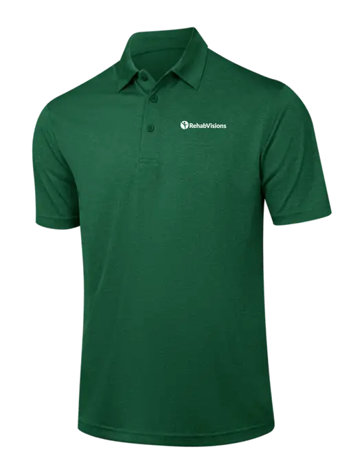 Dark Green Heather Contender Polo w/RehabVisions POST Logo