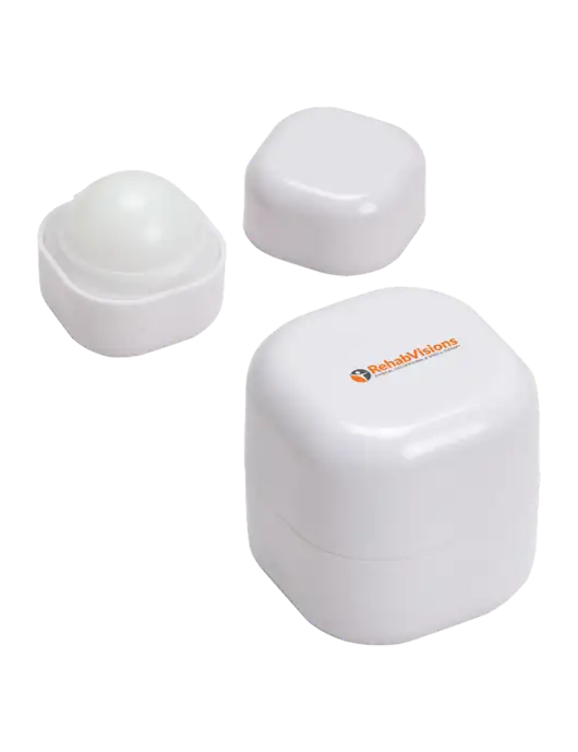 White Chap Cube Vanilla Lip Balm w/RehabVisions POST Logo