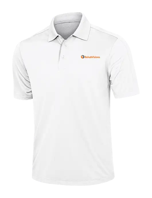 White Diamond Textured Jacquard Polo w/RehabVisions POST Logo