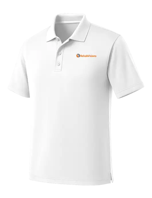 White Dry Zone UV Micro Mesh Polo w/RehabVisions POST Logo