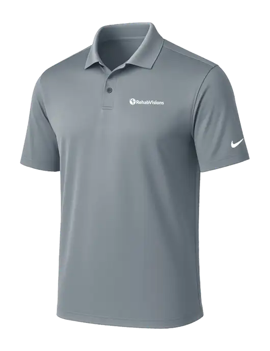 NIKE Medium Grey Victory Solid Polo w/RehabVisions POST Logo