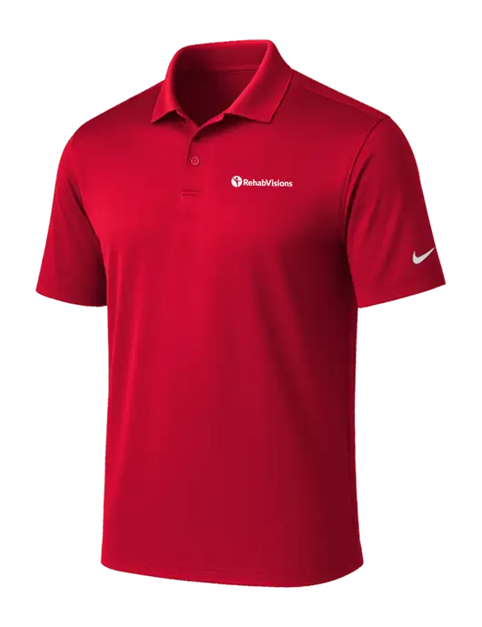 NIKE Red Victory Solid Polo w/RehabVisions POST Logo