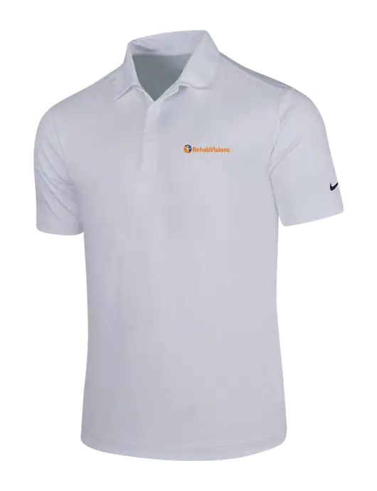 NIKE White Dri-Fit Vertical Mesh Polo w/RehabVisions POST Logo