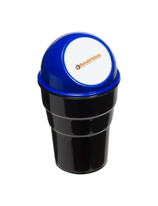 Blue Car Cup Holder Trash Can w/RehabVisions POST Logo