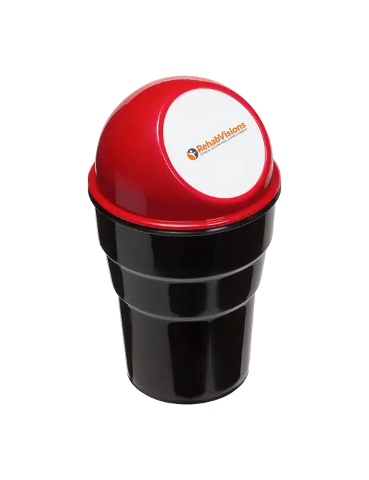 Red Car Cup Holder Trash Can w/RehabVisions POST Logo