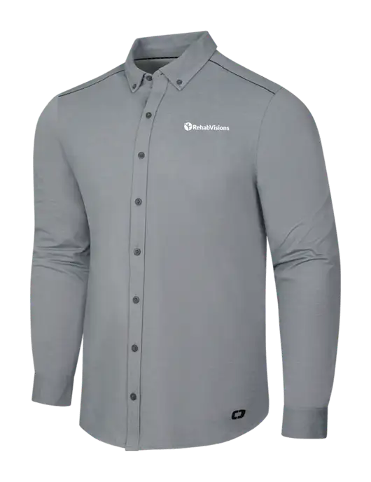OGIO Medium Grey Heather Modern Code Stretch Button-Up Shirt w/RehabVisions POST Logo