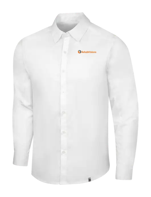 OGIO White Commuter Woven Shirt w/RehabVisions POST Logo