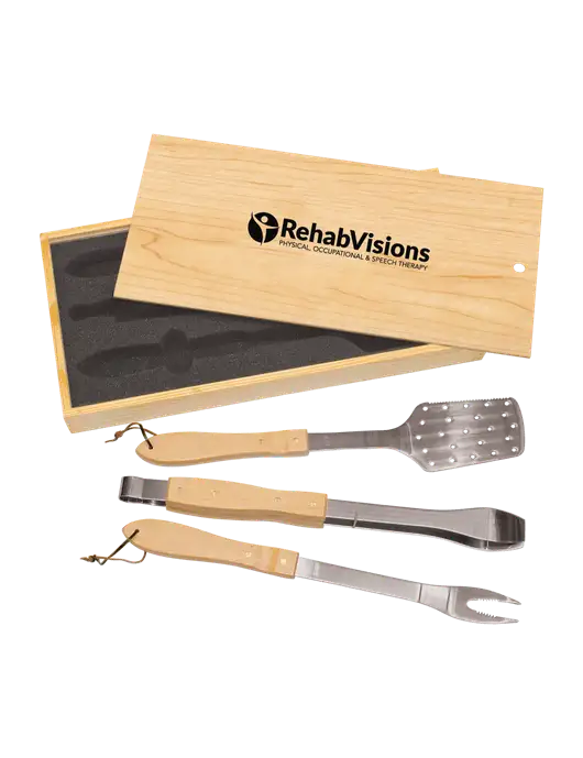 Wood BBQ Gift Set w/RehabVisions POST Logo