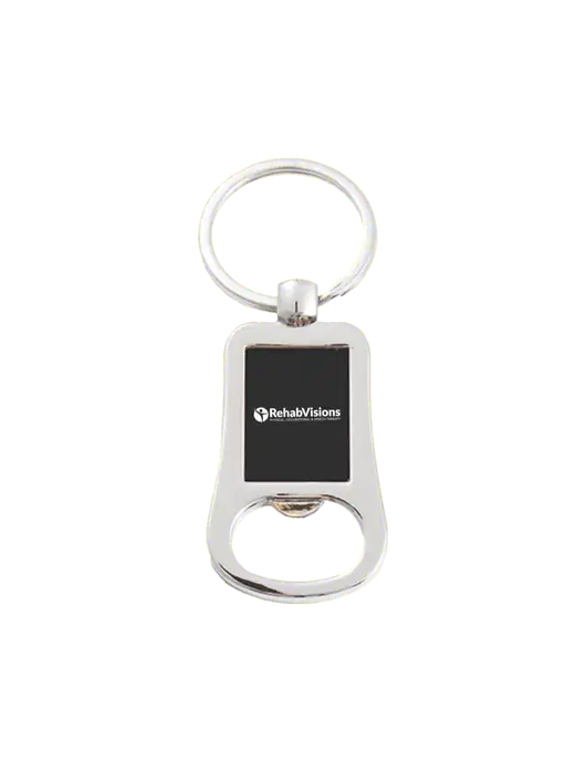 Silver & Black Bottle Opener Keychain w/RehabVisions POST Logo