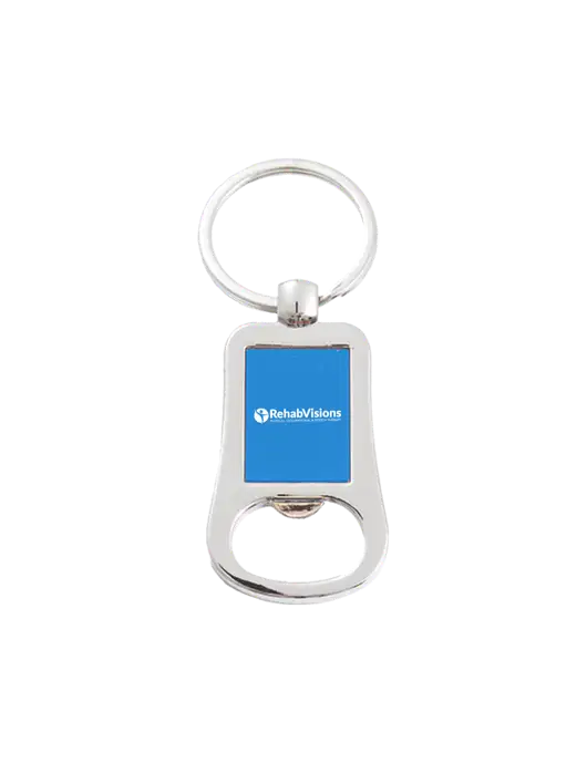 Silver & Blue Bottle Opener Keychain w/RehabVisions POST Logo