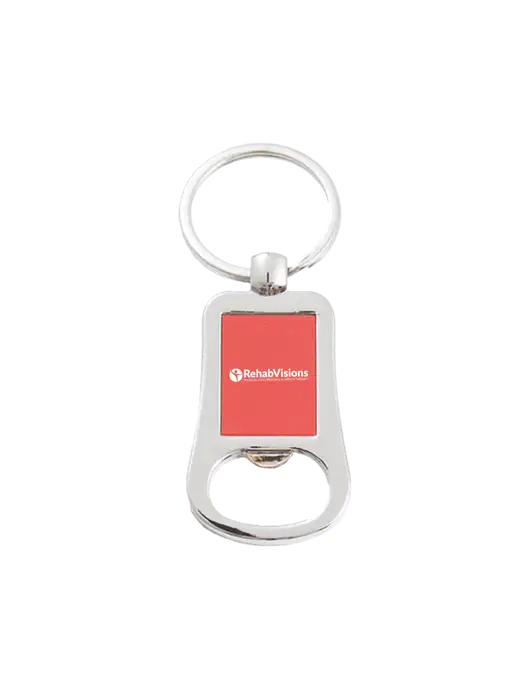 Silver & Red Bottle Opener Keychain w/RehabVisions POST Logo