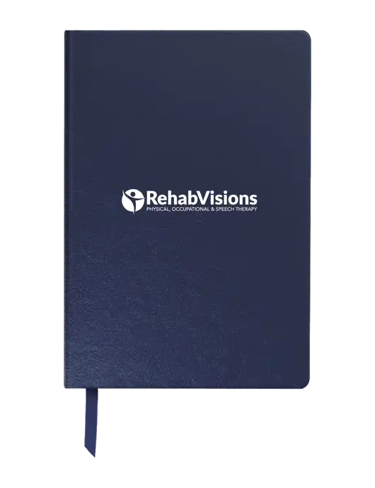 Achieve Navy Hardcover Journal, 5.5 x 8.37 w/RehabVisions POST Logo
