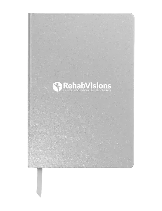 Achieve Silver Hardcover Journal, 5.5 x 8.37 w/RehabVisions POST Logo