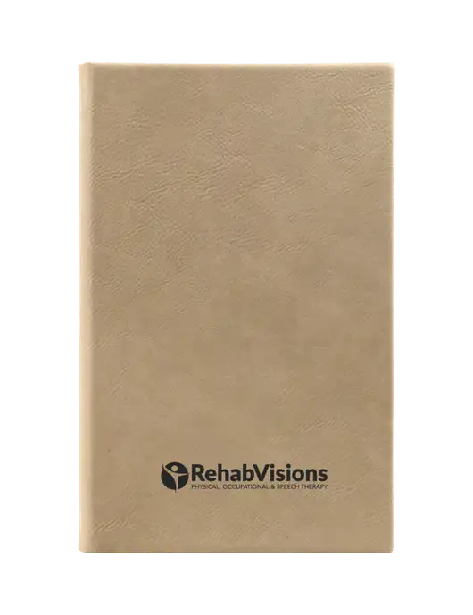 Tan Leatherette 5.25 x 8.25 Journal w/RehabVisions POST Logo