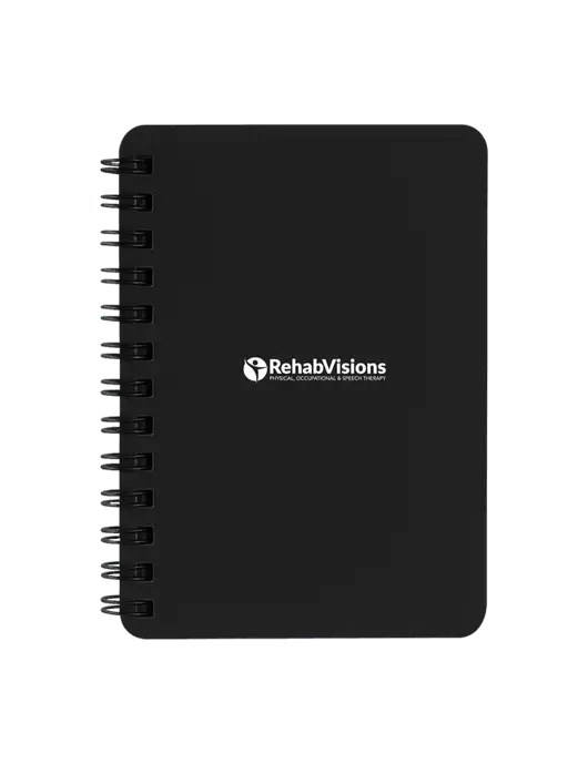Sturdy Black Hardcover Notebook, 5.25 x 7 w/RehabVisions POST Logo