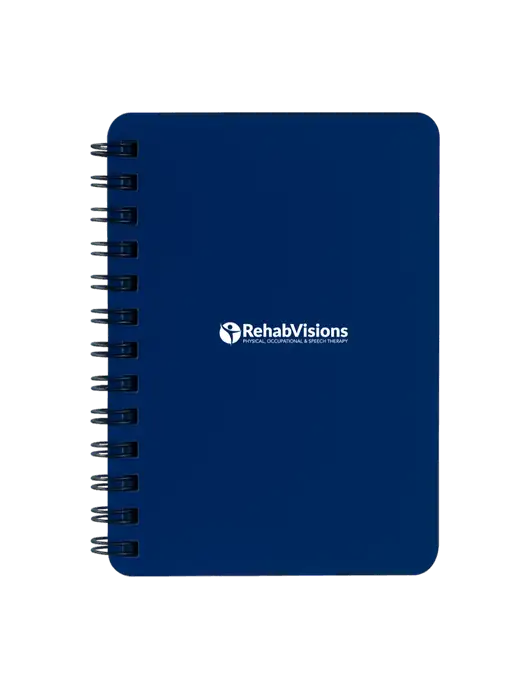 Sturdy Navy Blue Hardcover Notebook, 5.25 x 7 w/RehabVisions POST Logo