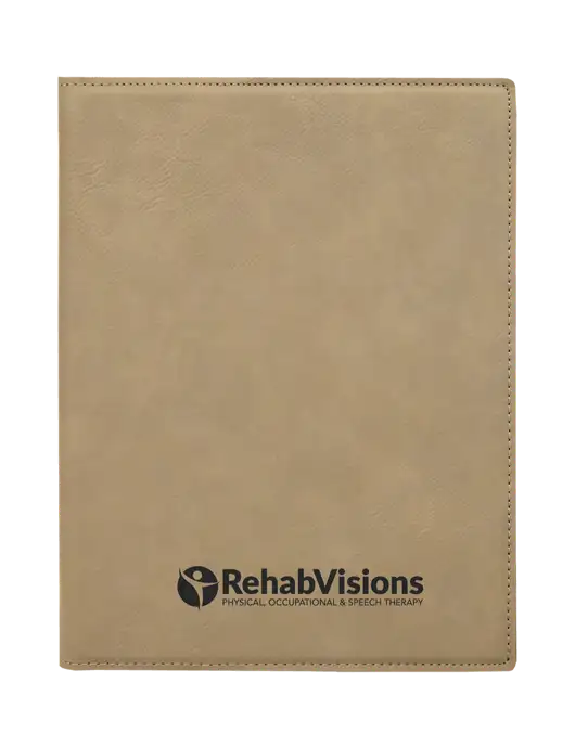 Tan Leatherette 7 x 9 Portfolio with Notepad w/RehabVisions POST Logo