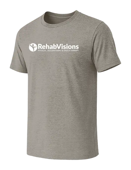 BELLA+CANVAS Heather Medium Brown CVC Short Sleeve Tee w/RehabVisions POST Logo
