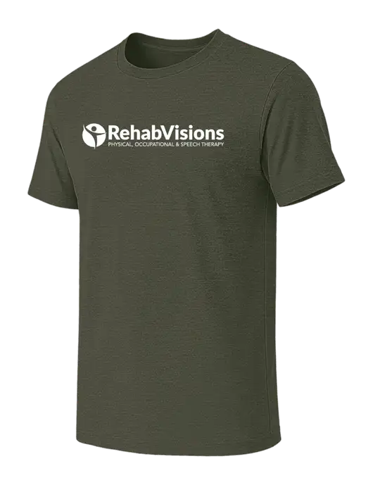 BELLA+CANVAS Heather Dark Military Green CVC Short Sleeve Tee w/RehabVisions POST Logo