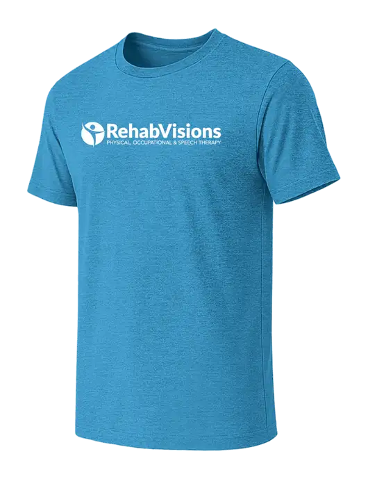 BELLA+CANVAS Heather Sapphire CVC Short Sleeve Tee w/RehabVisions POST Logo