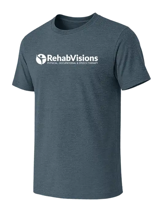 BELLA+CANVAS Heather Slate Blue CVC Short Sleeve Tee w/RehabVisions POST Logo