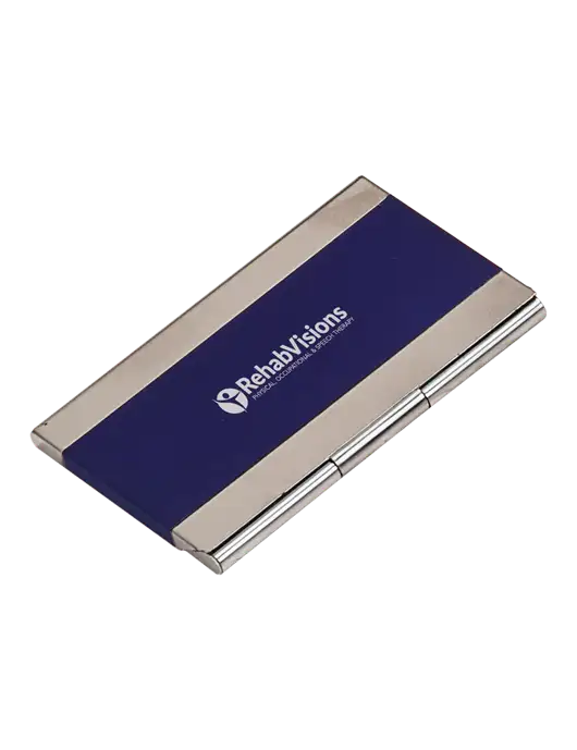 Blue 3.75 x 2.5 Business Card Holder w/RehabVisions POST Logo