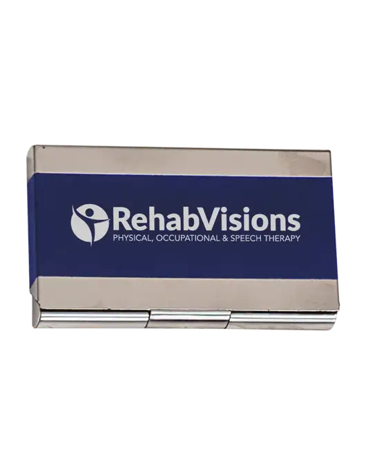 Blue 3.75 x 2.5 Business Card Holder w/RehabVisions POST Logo