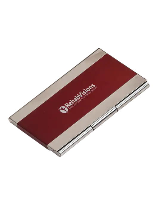 Red 3.75 x 2.5 Business Card Holder w/RehabVisions POST Logo