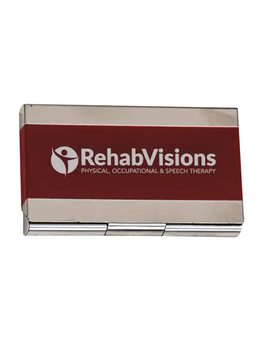 Red 3.75 x 2.5 Business Card Holder w/RehabVisions POST Logo