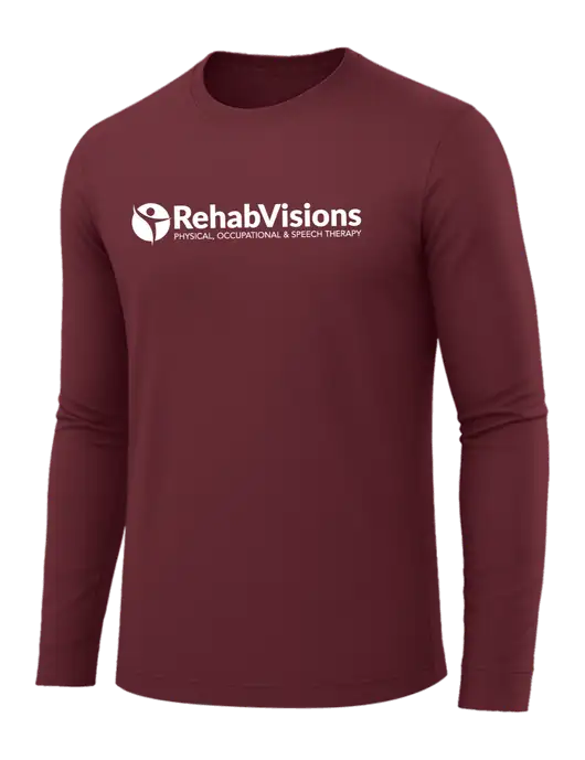 Long Sleeve Maroon PosiCharge Competitor Tee w/RehabVisions POST Logo