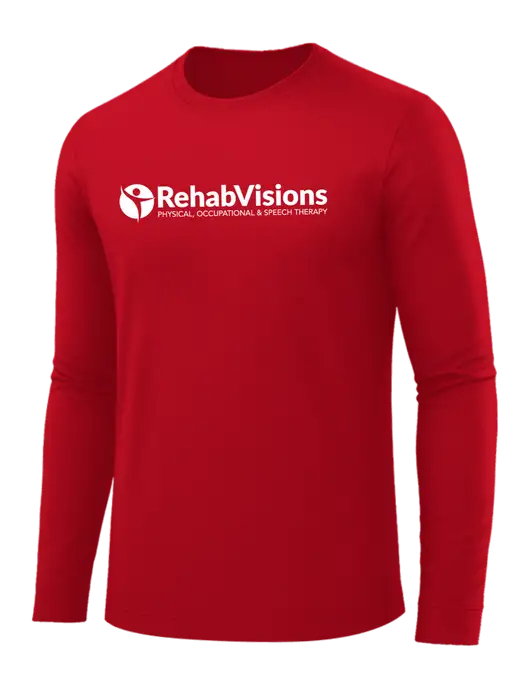 Long Sleeve Red PosiCharge Competitor Tee w/RehabVisions POST Logo