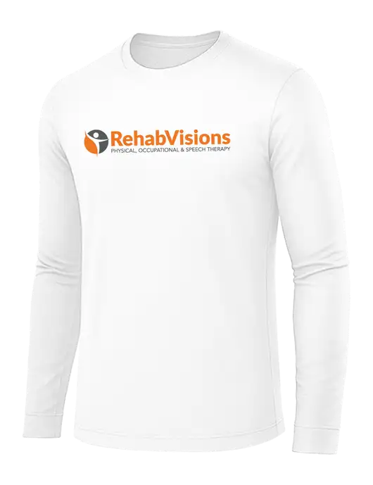 Long Sleeve White PosiCharge Competitor Tee w/RehabVisions POST Logo