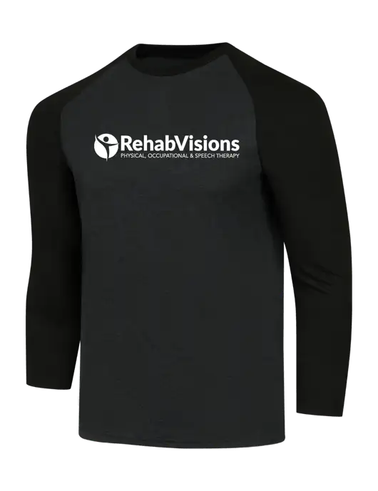 Simply Soft 3/4 Sleeve Black/Black Frost Ring Spun Cotton T-Shirt w/RehabVisions POST Logo