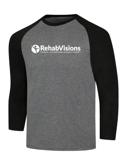 Simply Soft 3/4 Sleeve Black Frost/Grey Frost Ring Spun Cotton T-Shirt w/RehabVisions POST Logo