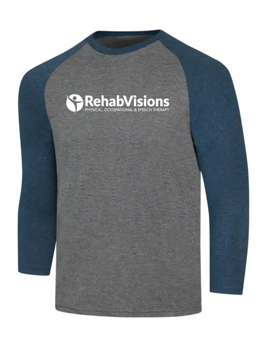 Simply Soft 3/4 Sleeve Navy Frost/Grey Frost Ring Spun Cotton T-Shirt w/RehabVisions POST Logo