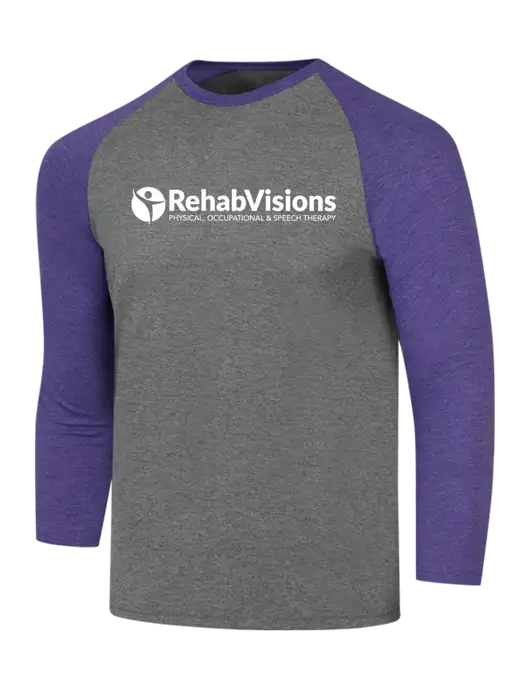 Simply Soft 3/4 Sleeve Purple Frost/Grey Frost Ring Spun Cotton T-Shirt w/RehabVisions POST Logo