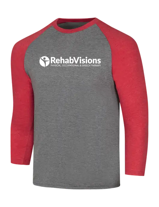 Simply Soft 3/4 Sleeve Red Frost/Grey Frost Ring Spun Cotton T-Shirt w/RehabVisions POST Logo