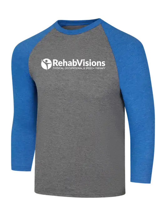 Simply Soft 3/4 Sleeve Royal Frost/Grey Frost Ring Spun Cotton T-Shirt w/RehabVisions POST Logo