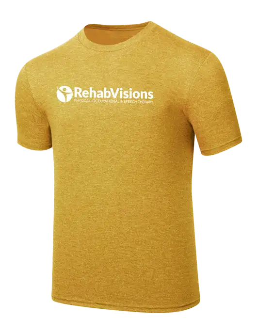 Simply Soft Yellow Gold Heathered 4.5oz Poly/Combed Ring Spun Cotton T-Shirt
 w/RehabVisions POST Logo