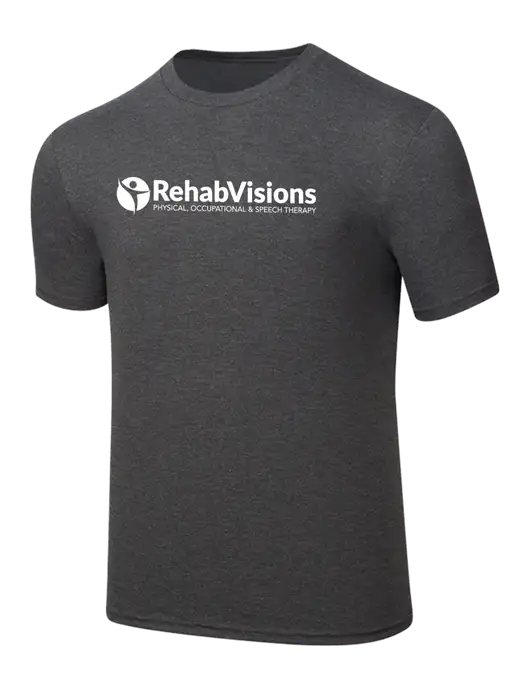Simply Soft Heathered Charcoal 4.5oz  Poly/Combed Ring Spun Cotton T-Shirt w/RehabVisions POST Logo