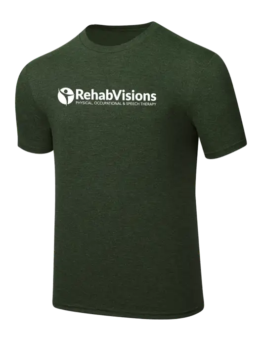 Simply Soft Heathered Forest Green 4.5oz  Poly/Combed Ring Spun Cotton T-Shirt w/RehabVisions POST Logo